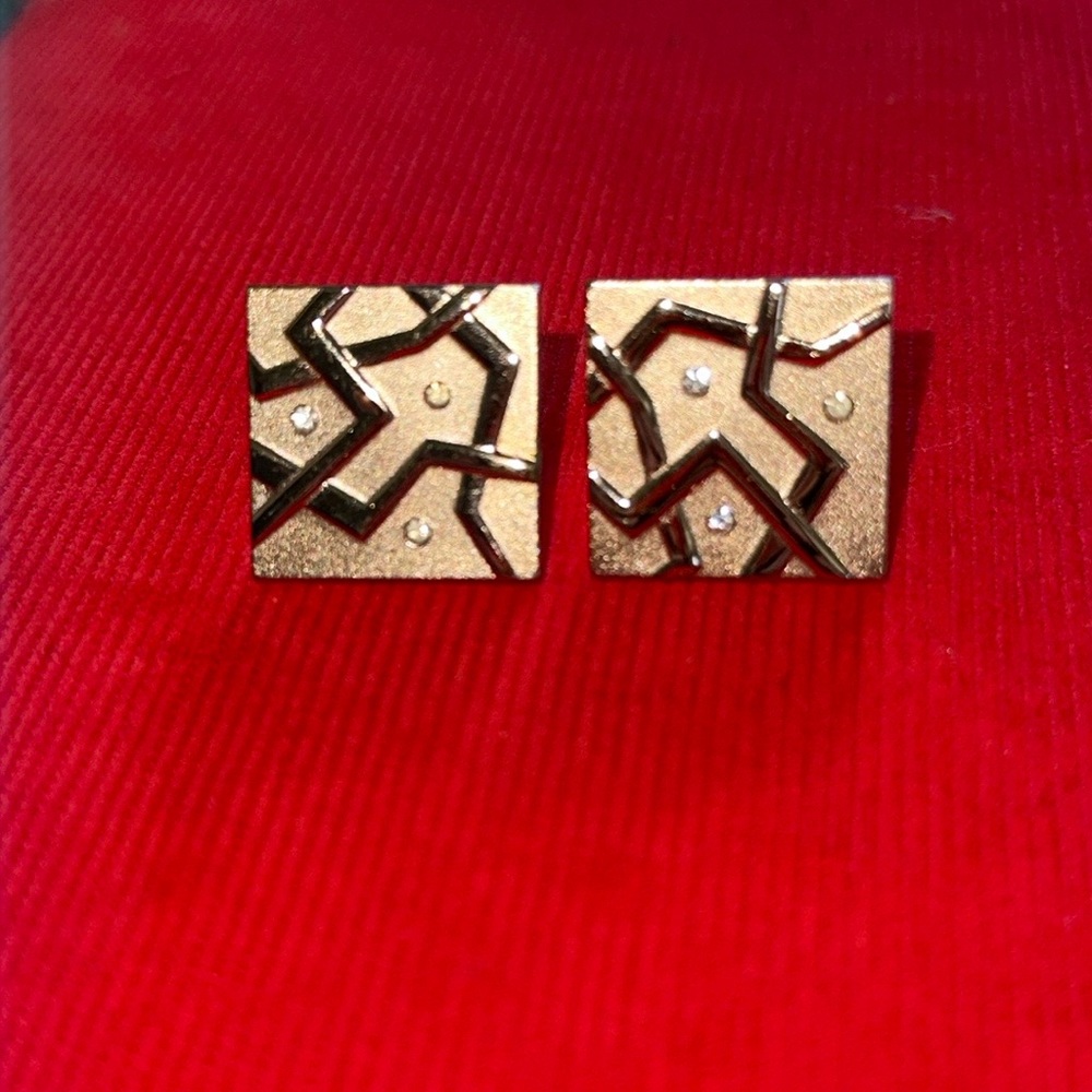 Geometric Gold Tone with Stones Cufflinks
